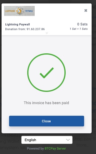 Bitcoin Payment Page Paid