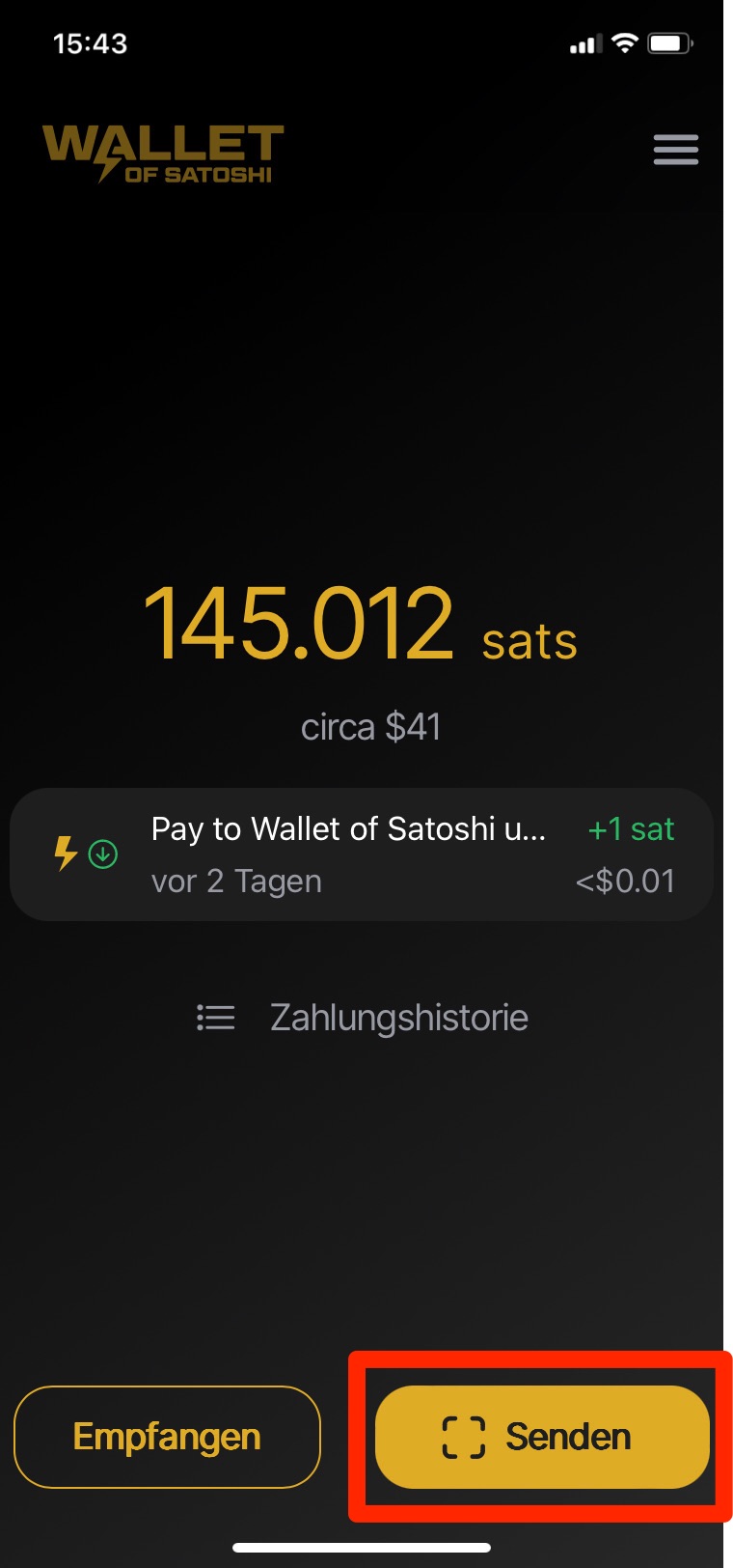 Wallet of Satoshi Zahlungen senden