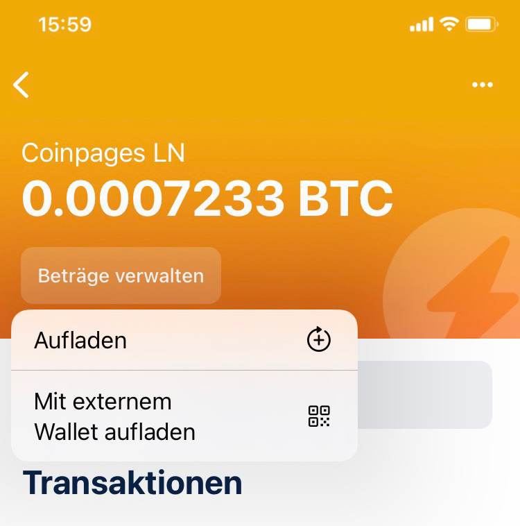 Lightning Wallet mit Bitcoin aufladen