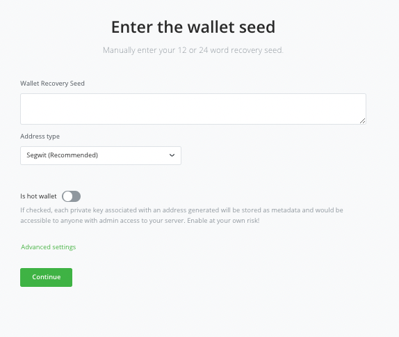 enter the wallet seed