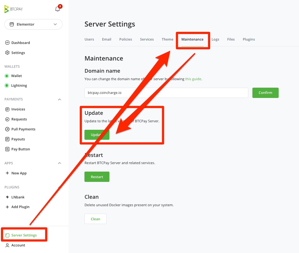 BTCPay Server settings maintenance