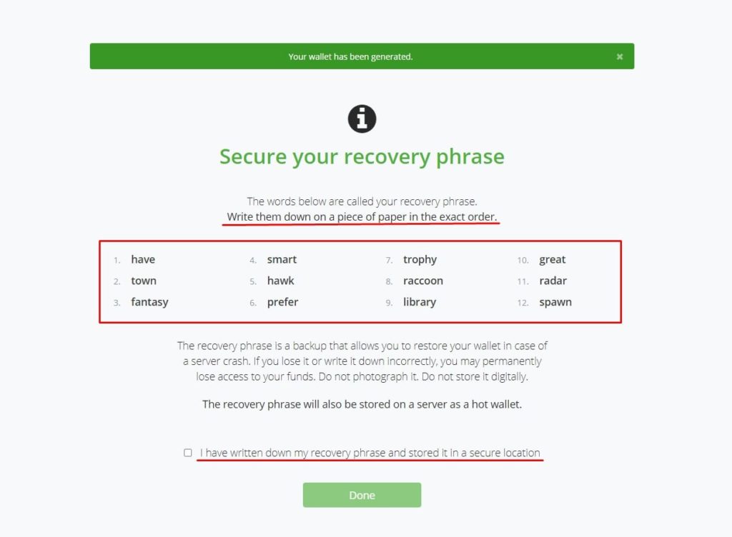BTCpay Wallet recovery phrase