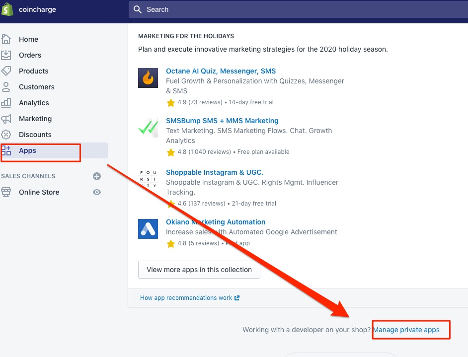 Bitcoin Shopify manage private Apps