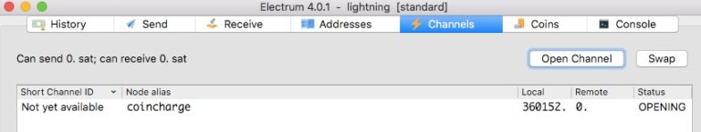 Electrum Lightning Wallet Channel opening