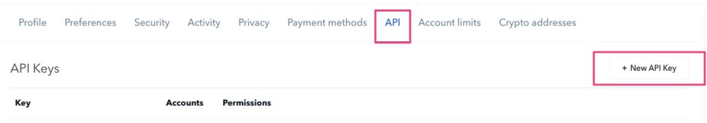 API bei Coinbase beantragen