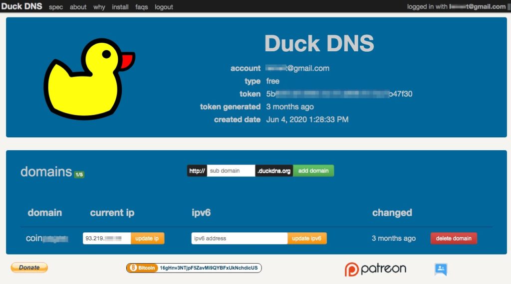 Create DuckDNS domain