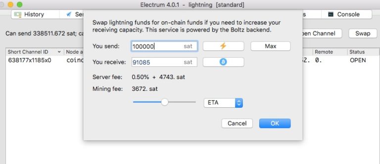 Electrum Lightning Wallet Swap