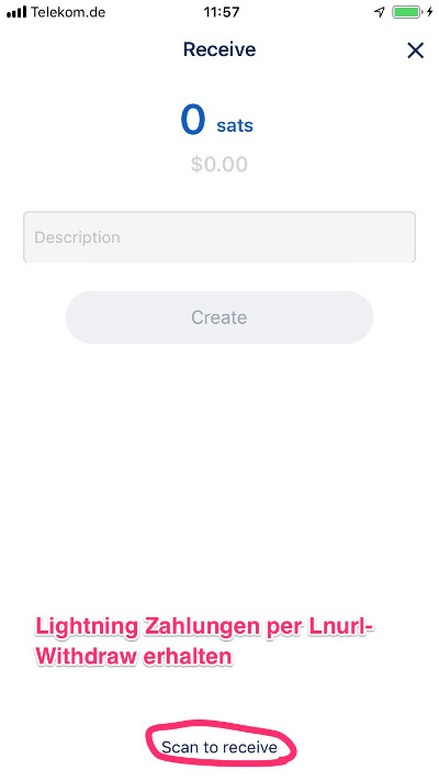 LNURL Withdraw with BlueWallet