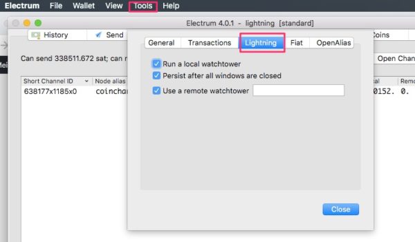 Electrum Lightning Wallet Watchtower