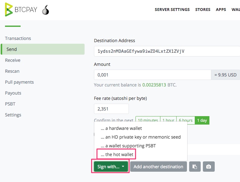 Bitcoin withdrawal hot wallet sign