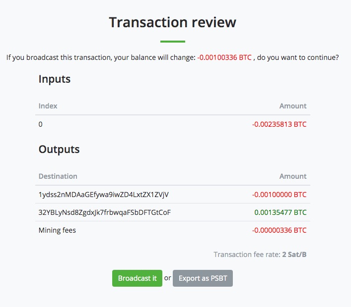 Bitcoin Auszahlung Transaktionsübersicht