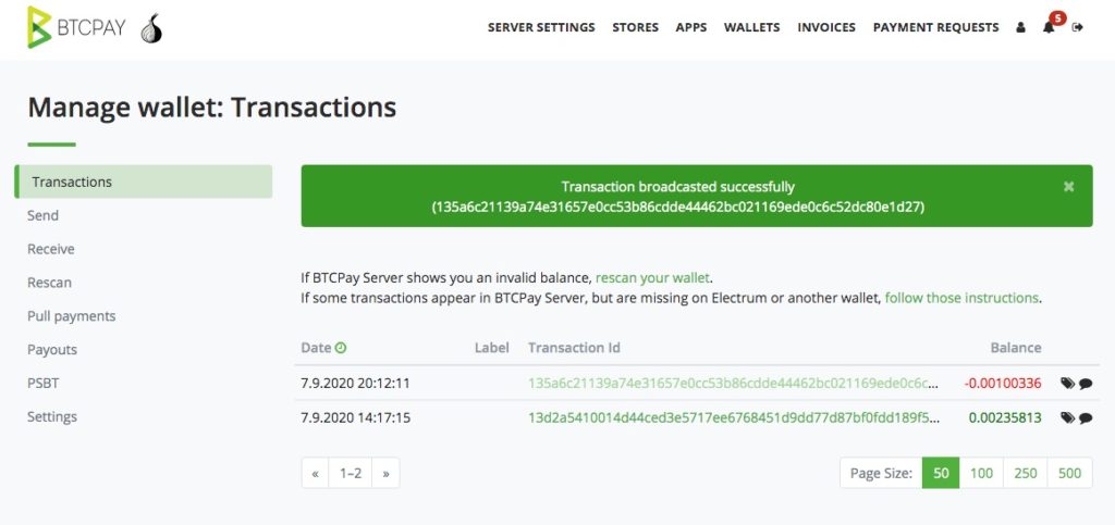 Bitcoin Auszahlung Transaktionsübersicht