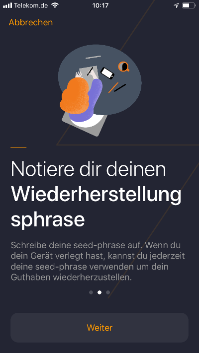 ZAP Wallet Wiederherstellungsphrase erstellen