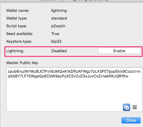 Electrum Lightning Wallet enable Lightning