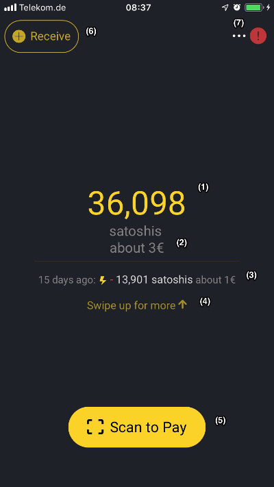 Wallet of Satoshi Startbildschirm