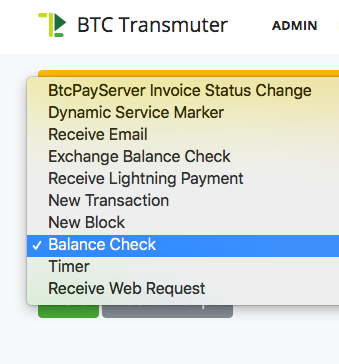 Overview of trigger possibilities with BTCPay transmuter