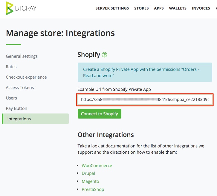 Shopify BTCPay Admin API