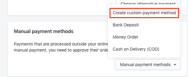 Shopify Bitcoin create custom payment method