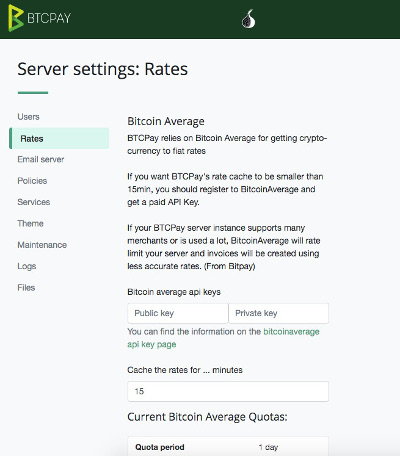 BTCPay Server Umrechnungskurse