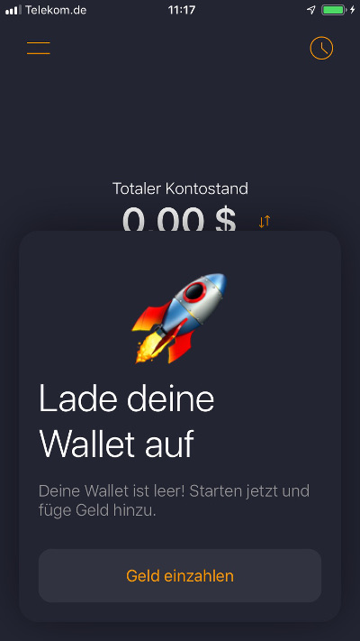 ZAP Wallet Wallet aufladen