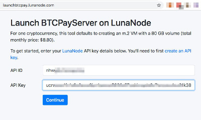 Launch BTCPayServer bei Lunanode