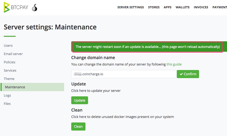 BTCPay Server Update Maintenance