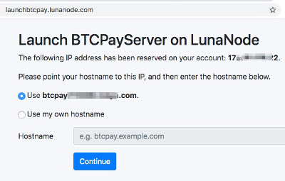 BTCPayServer at Lunanode