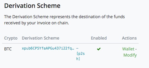 BTCPay Store general settings derivation scheme
