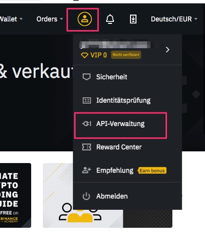 API verwaltung bei Binance