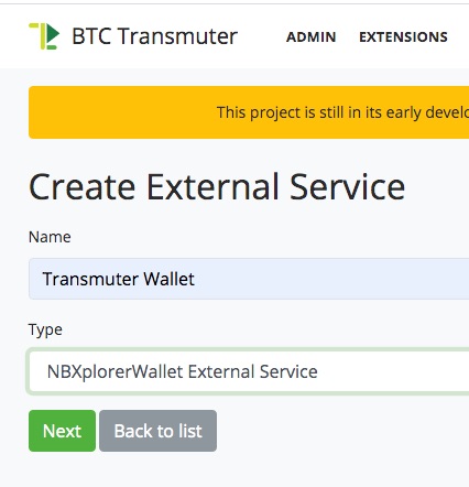 Erstellung NBXplorer Wallet bei BTCPay Transmuter