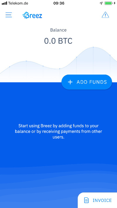 Breez Wallet Startbildschirm