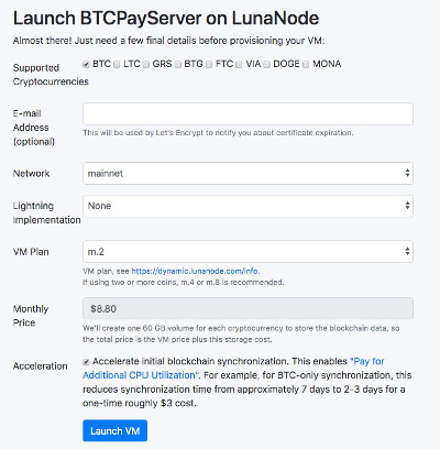 Konfiguration BTCPayserver bei Lunanode