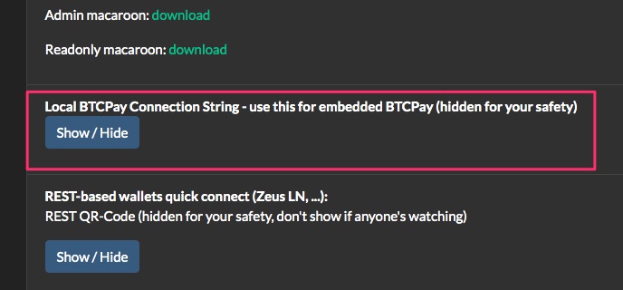 Nodl Local Btcpay connection string