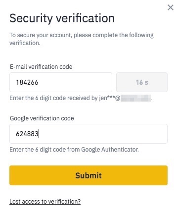 Autorizzazione Binance per chiave API