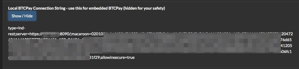 Hidden BTCPay LND String