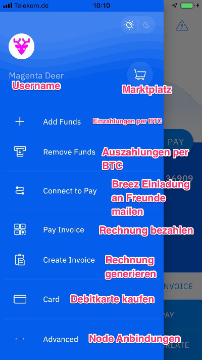 Breez Wallet more settings