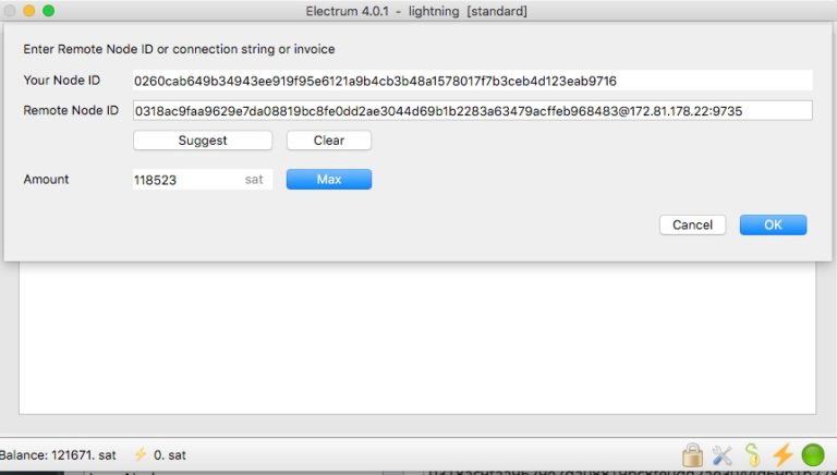 Electrum Lightning Wallet Node ID and Remote Node ID