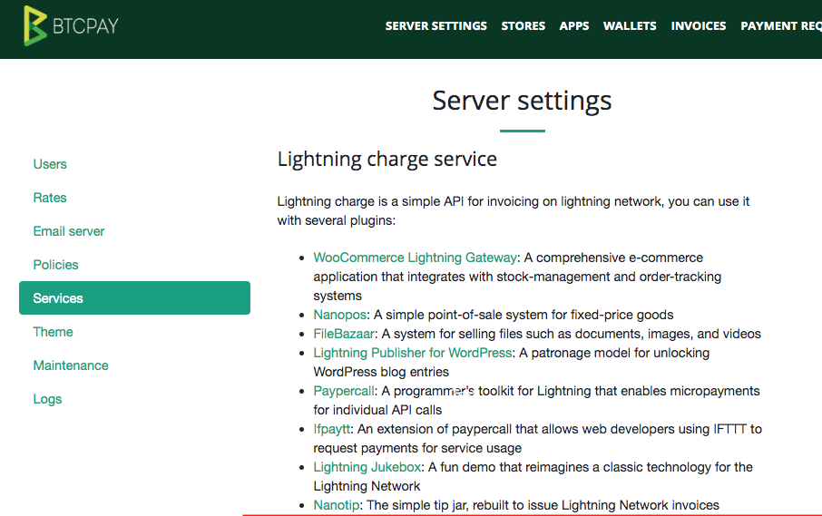 Lightning Charge Services von C-Lightning