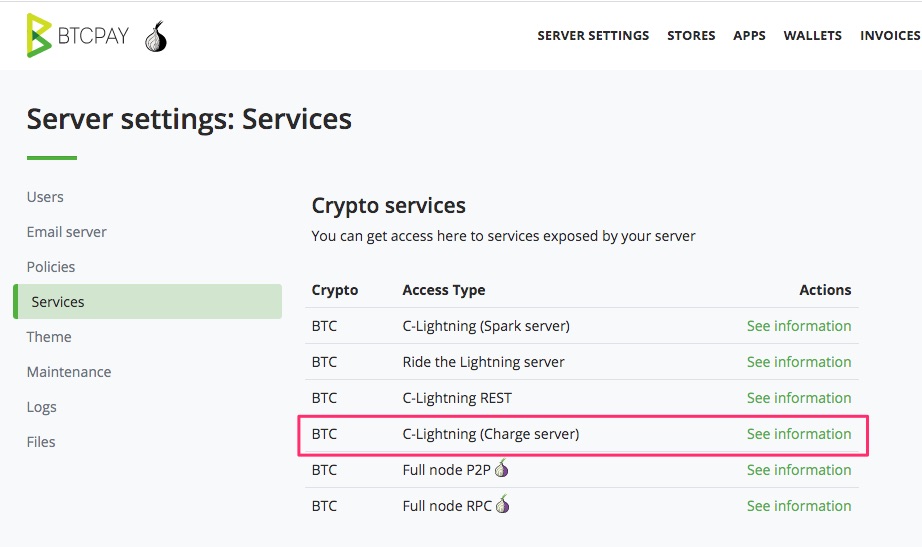BTCPay Server Settings C-lightning