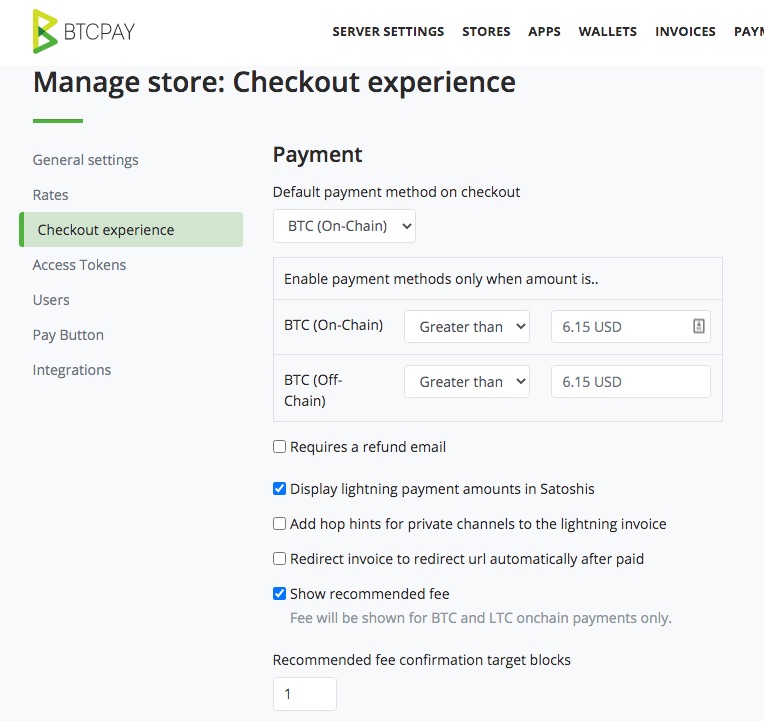 BTCPay Store Checkout Payment