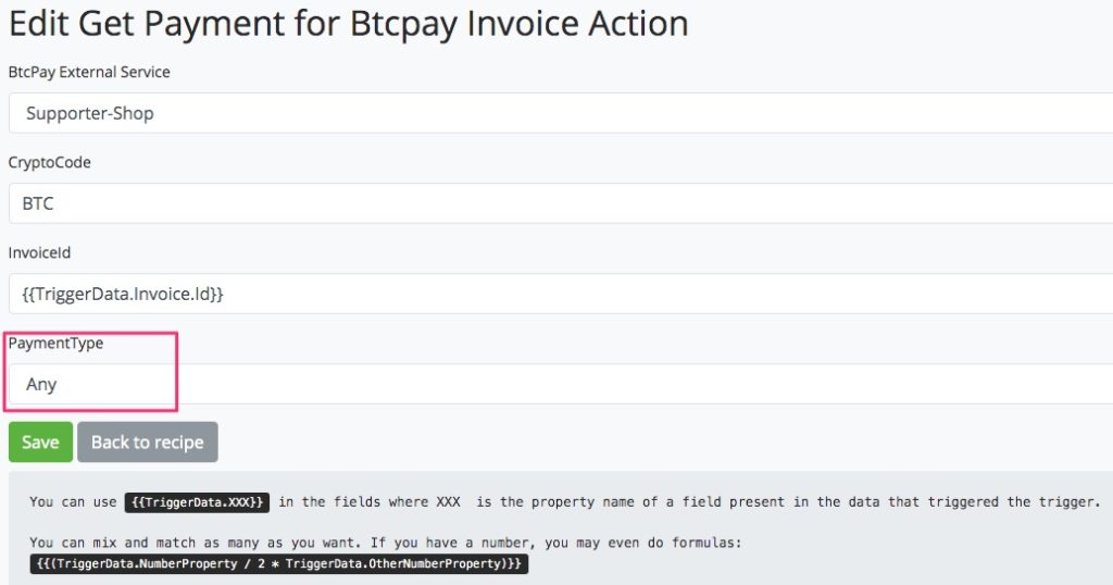 Inquiry by invoice at BTCPay Transmuter