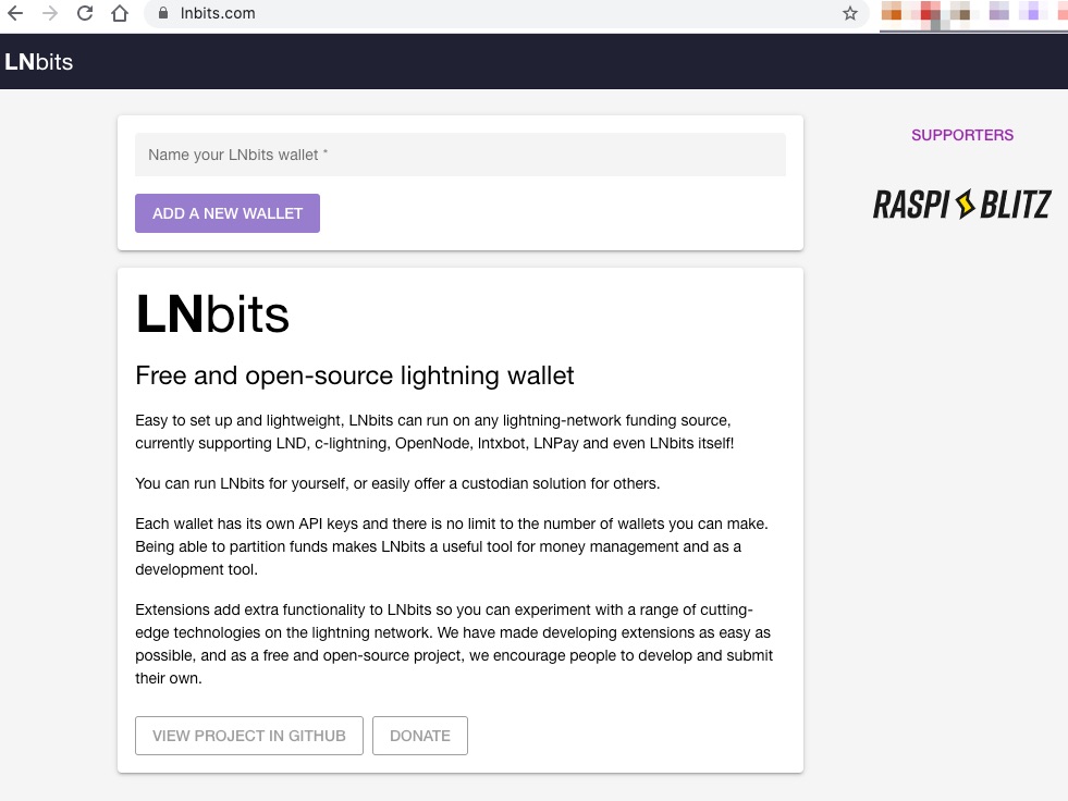 LNbits Homepage