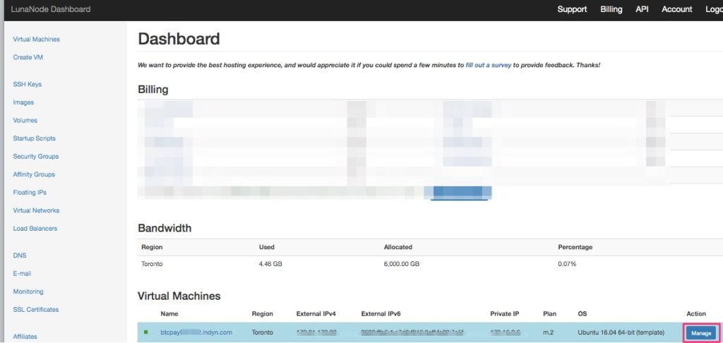 Lunanode dashboard