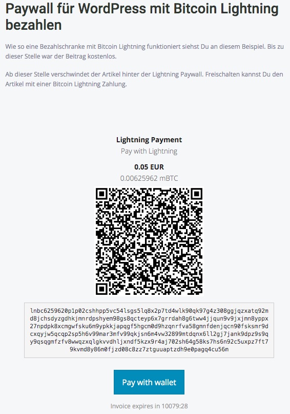 Paywall die Bezahlschranke für wordpress mit_Lightning_Zahlung