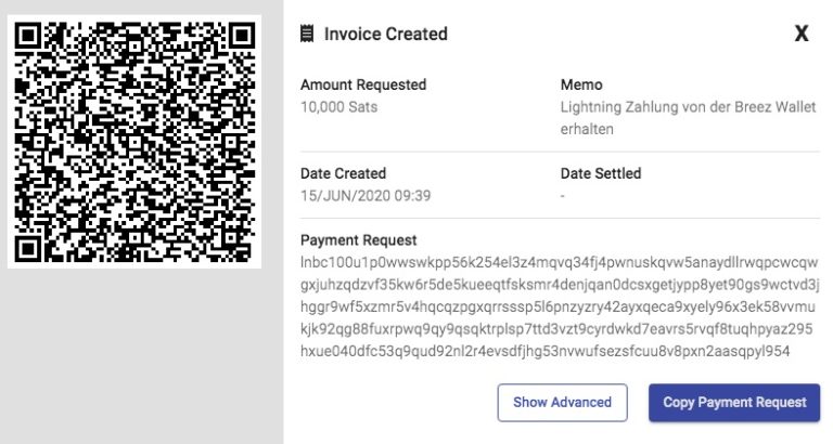 Lightning Invoice created
