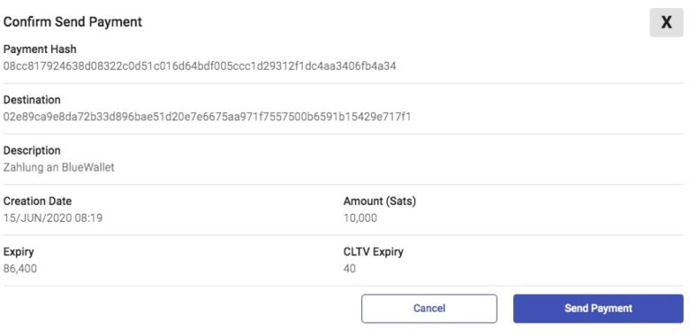 Lightning payment detail view