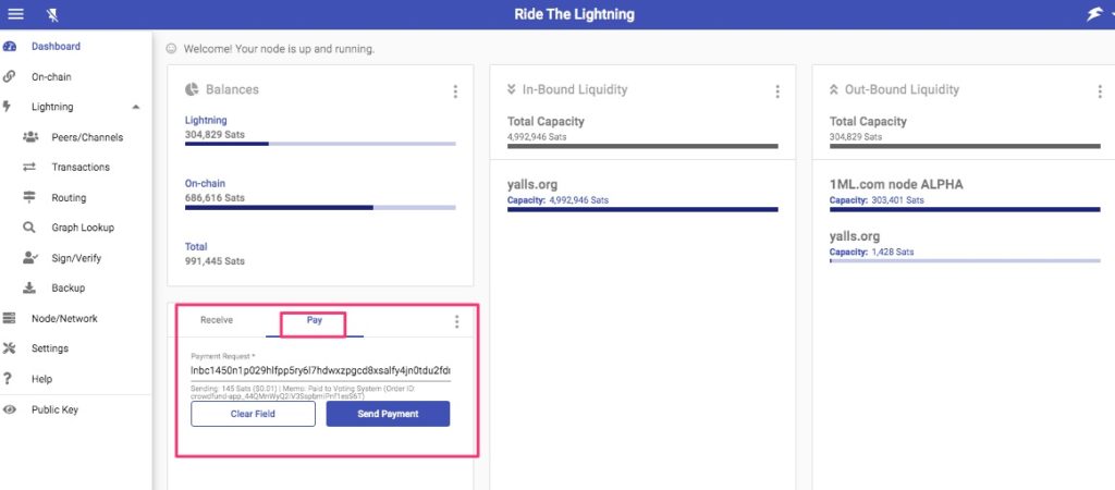 Ride the Lightning bezahlen einer Rechnung