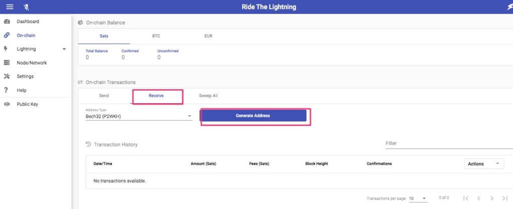 Ride the Lightning Bitcoin Adresse erstellen