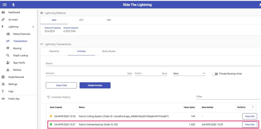 Ride the Lightning successful Lightning payment