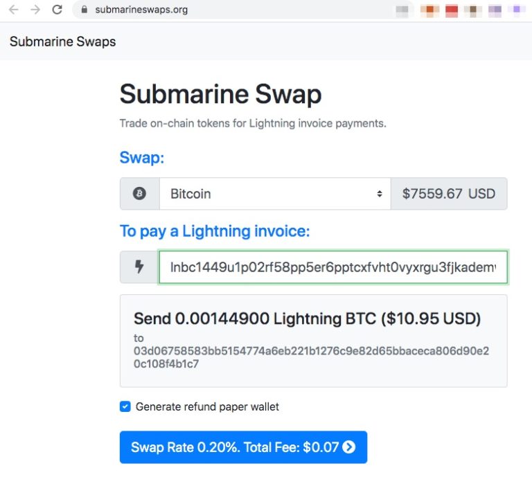 Submarine Swap Lightning bezahlen